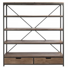 RACK BROWN WOOD METAL 4 SHELVES 2 DRAWERS 190 - CABINETS, SHELVES